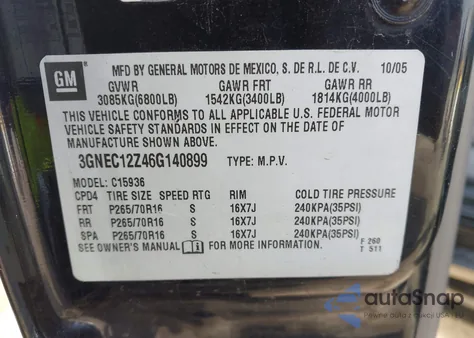 2006 Chevrolet Avalanche 1500 Ls z USA, uszkodzony, nr VIN 3GNEC12Z46G140899